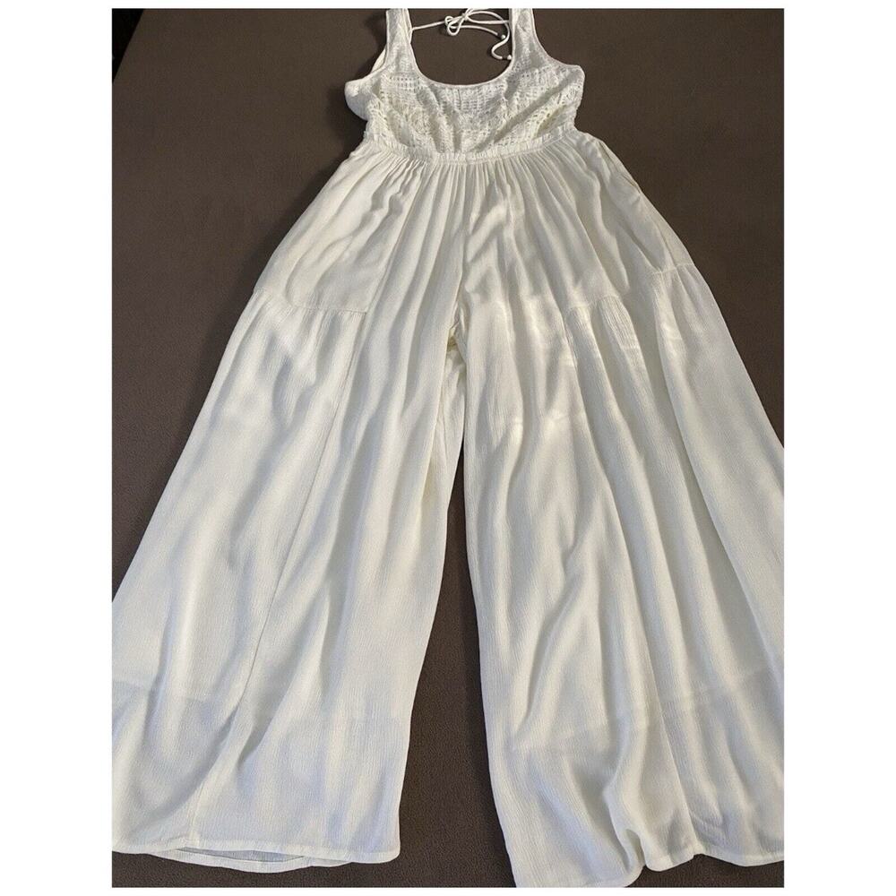 Ivory Crochet Lace Boho Wide Leg Jumpsuit Resort Beach Cover Up - Picture 8 of 13